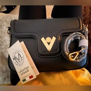 Valentino Orlandi Black Crossbody Bag with Gold Accents